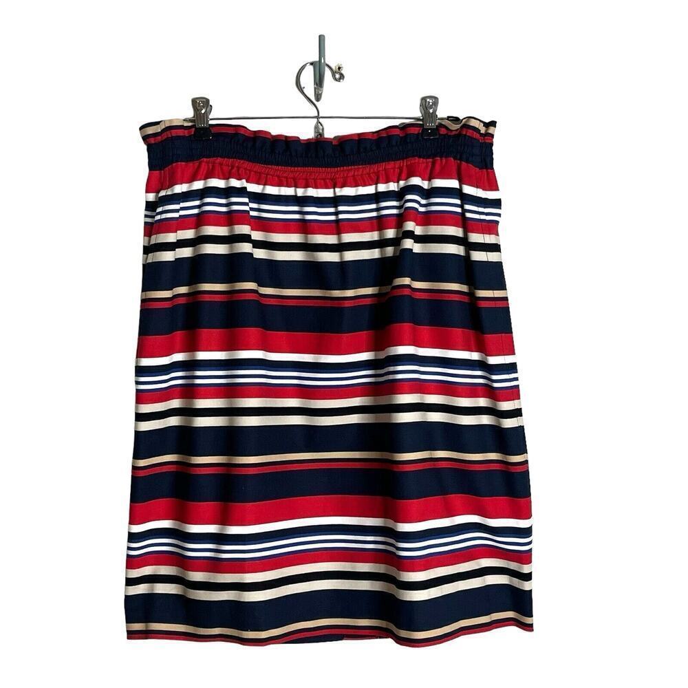 Donna Karan NY Size XL Striped Marine Batik Elastic Waist Skirt Pockets NEW